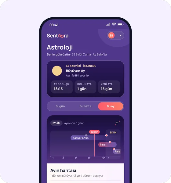 Uygulama ekranı: Kişisel Astroloji, Bu ay sekmesi ve Ayın haritası