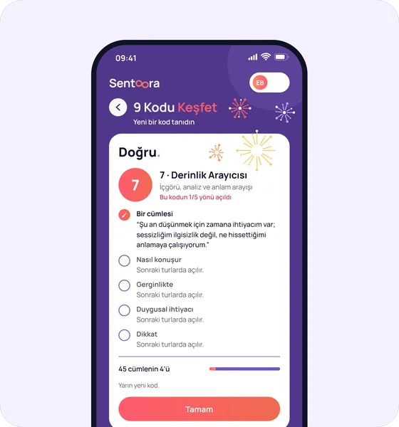 Uygulama ekranı: 9 Kodu Keşfet, açılan kod kartı 7 Derinlik Arayıcısı