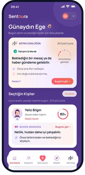 Uygulama ekranı: Günaydın Ege, Astro Günlüğün ve seçtiğin kişilerle bugün